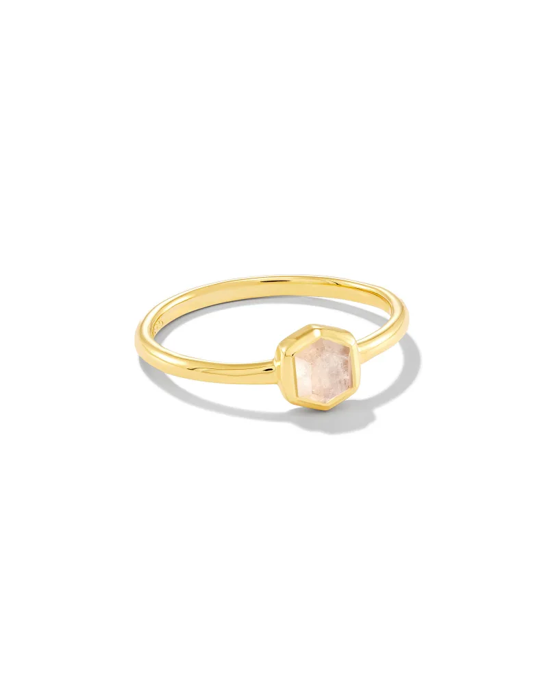 Davie 18k Gold Vermeil Band Ring in Rainbow Moonstone